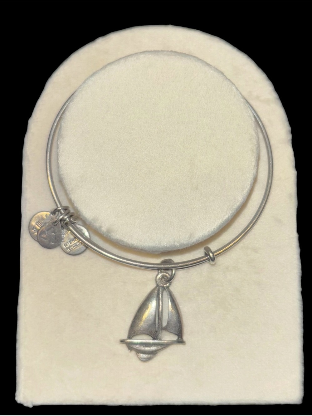Alex and Ani Sailboat Rafaelian Silver Expandable Charm Bangle - Picture 2 of 3
